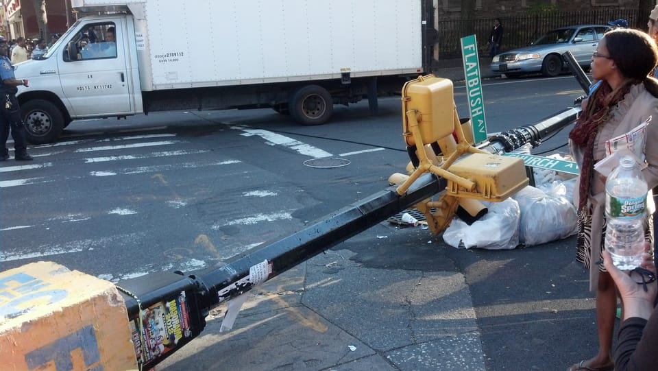 Accident Knocks Over Traffic Light On Church & Flatbush Avenues