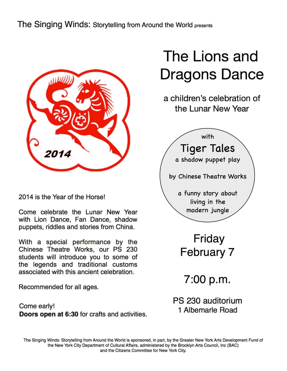 Join The Singing Winds At PS 230 This Friday For A Lunar New Year Celebration