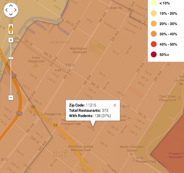 New Maps Shows Percentage Of Area Restaurants With Rats