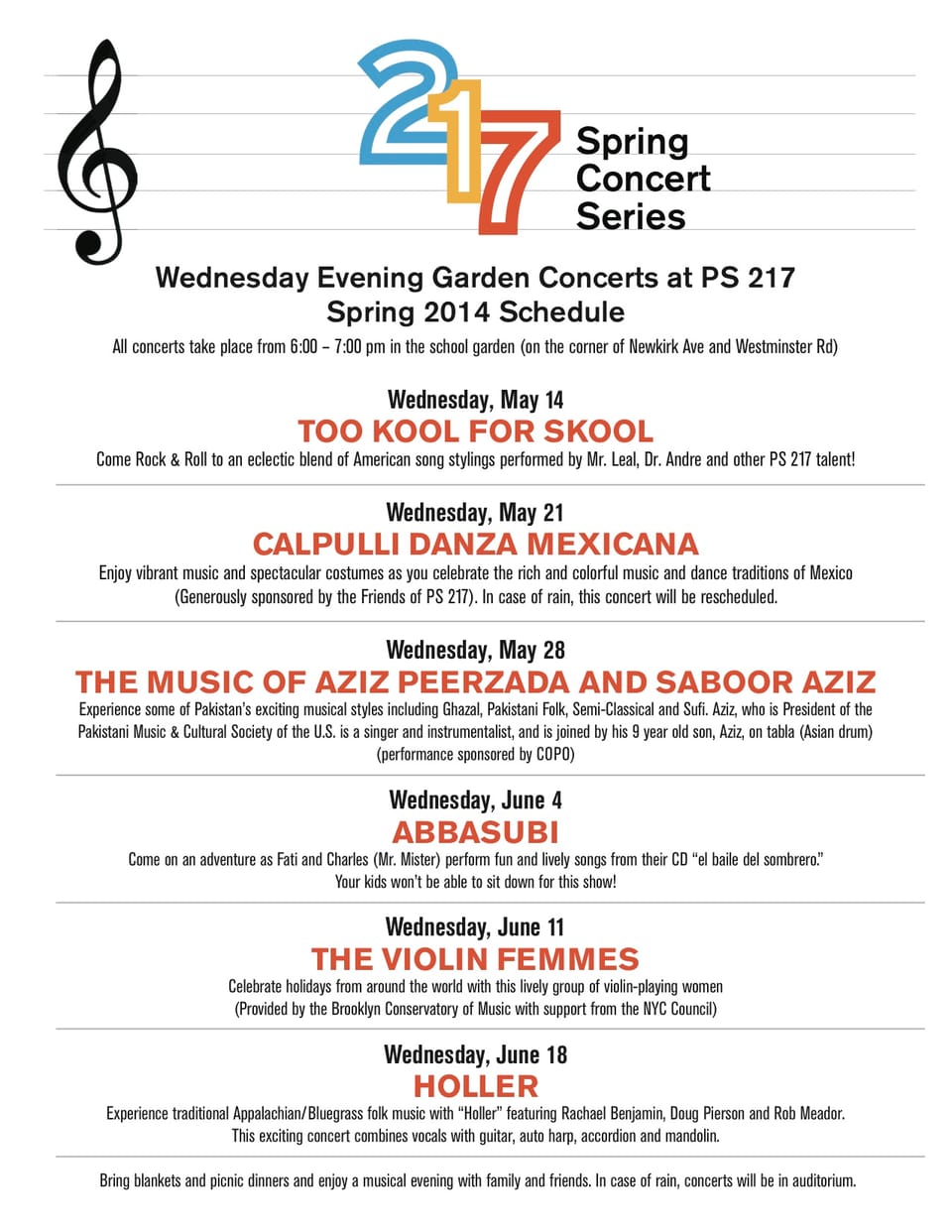 PS 217′s 2014 Spring Concert Series Starts Tonight