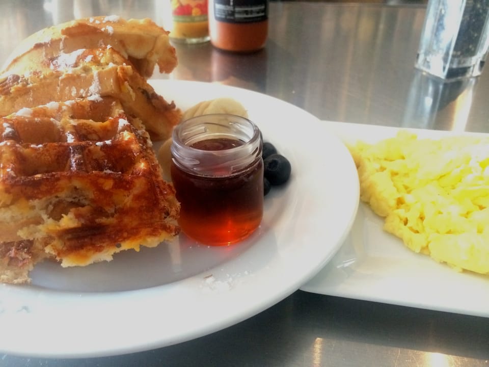 Bite Of The Day: A Bacon Cheddar Waffle From Pillow Café