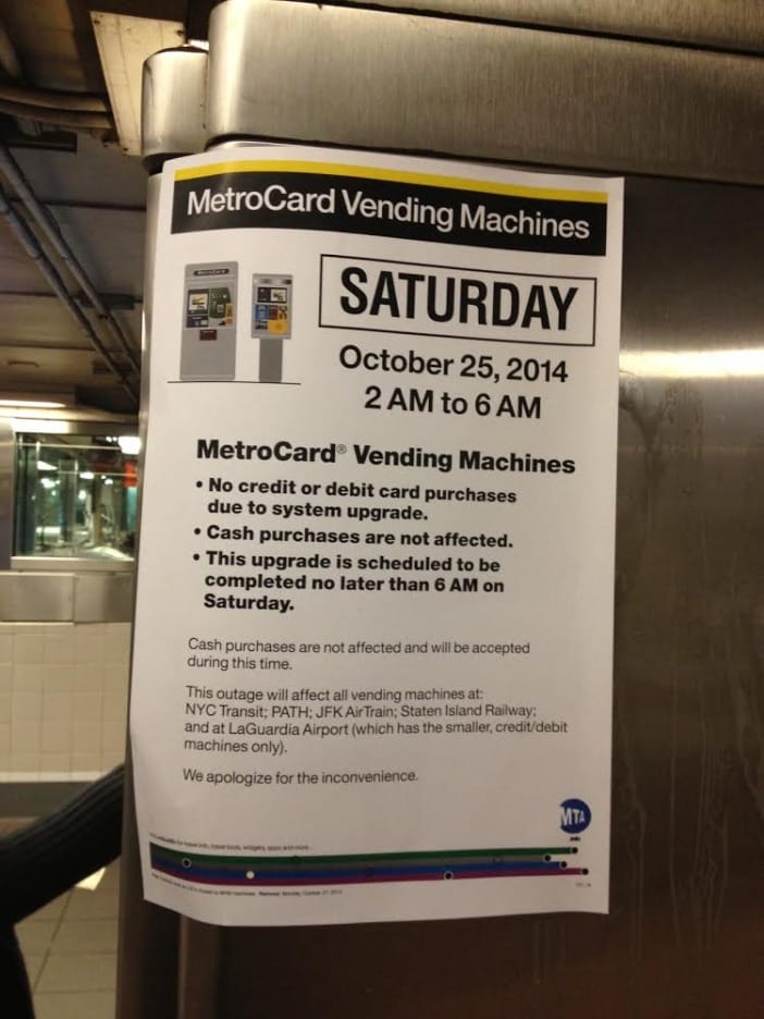 MetroCard Machines Won’t Accept Credit Cards For Several Hours Overnight