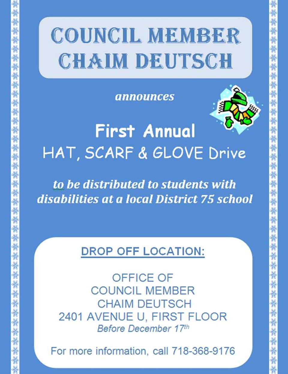 Deutsch Kicks Off First Hat, Scarf & Glove Drive