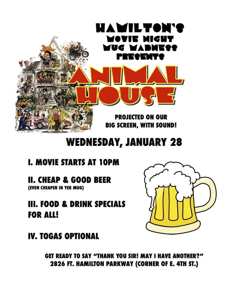 Toga! Toga! Hamilton’s Movie Night To Feature ‘Animal House,’ Cheap Beer & Good Eats