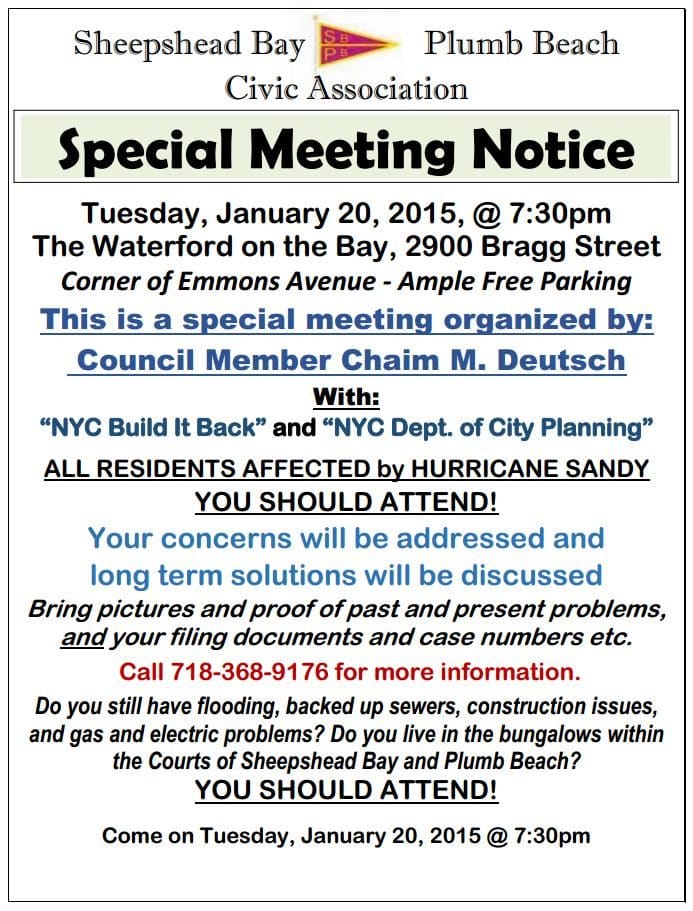 Sheepshead Bay – Plumb Beach Civic To Hold Meeting Tomorrow Night