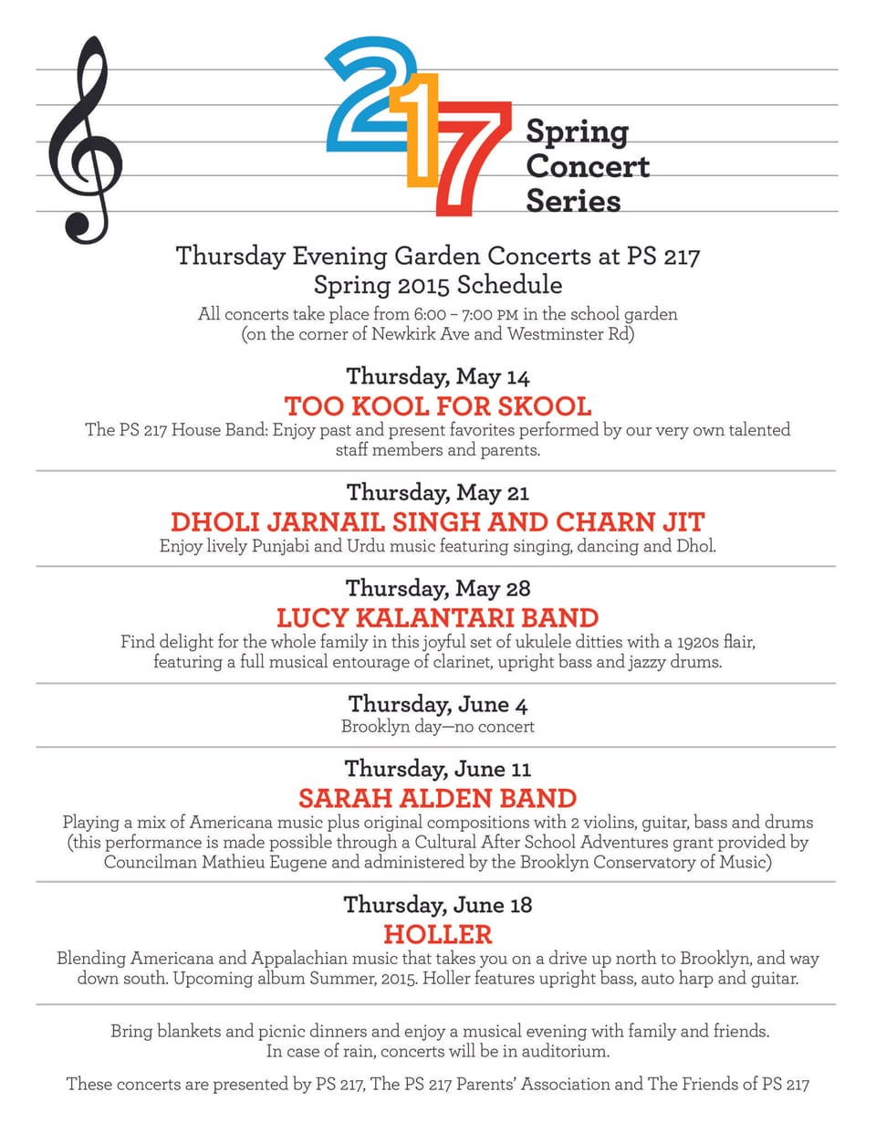 Free Thursday Night Concerts In PS 217’s Garden Through June 18