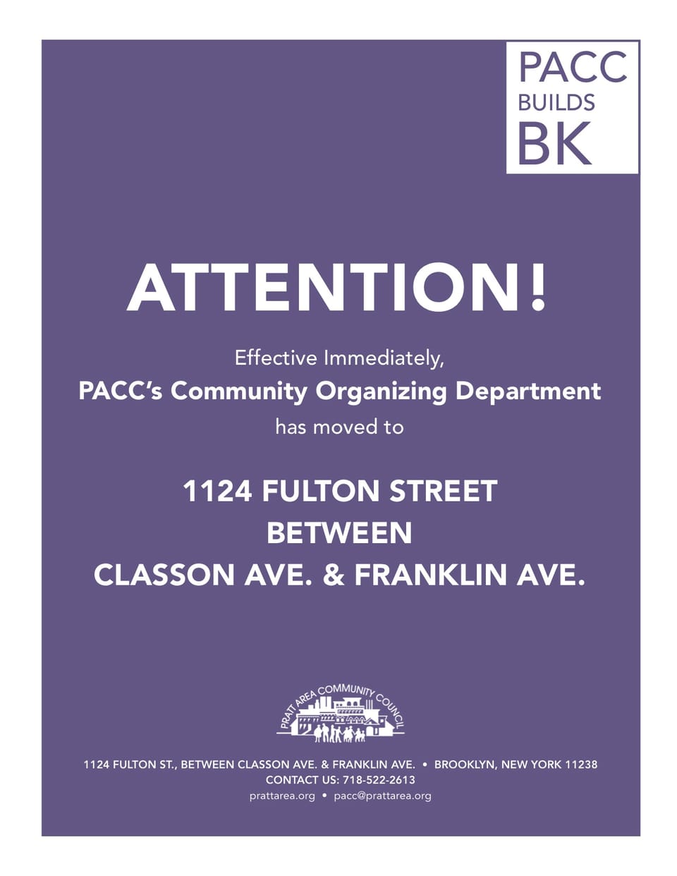 PACC’s Community Organizing Department Is Moving To Bed-Stuy At 1124 Fulton Street