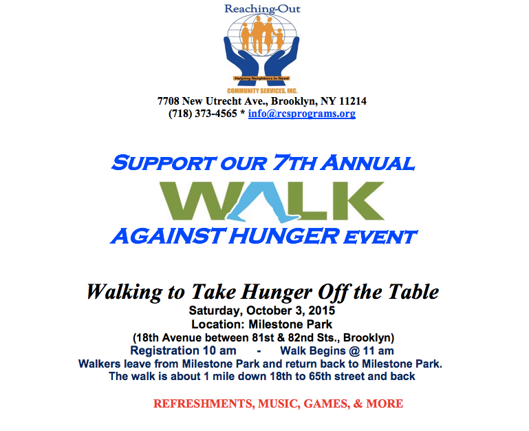 Save The Date: Walk Against Hunger At Milestone Park On October 3