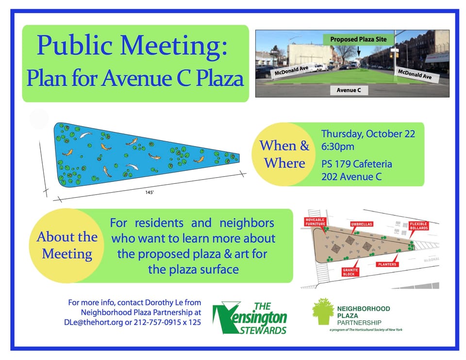 All About The Avenue C Plaza: Join Community To Discuss The New Plaza At Two Upcoming Meetings