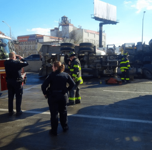 BQE Traffic At A Standstill After Cement Truck Overturns At Flushing Avenue Exit