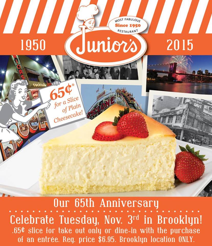 Deal Alert: Junior’s Is Offering 65 Cent Cheesecake Slices This Tuesday