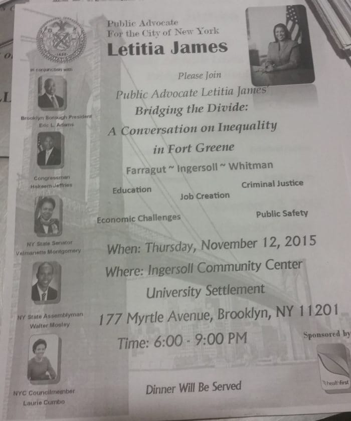 Thursday Night: Tish James To Host “A Conversation On Inequality In Fort Greene”