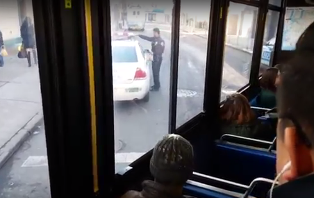 Cops On A Bagel Run Block B4 Bus [Video]