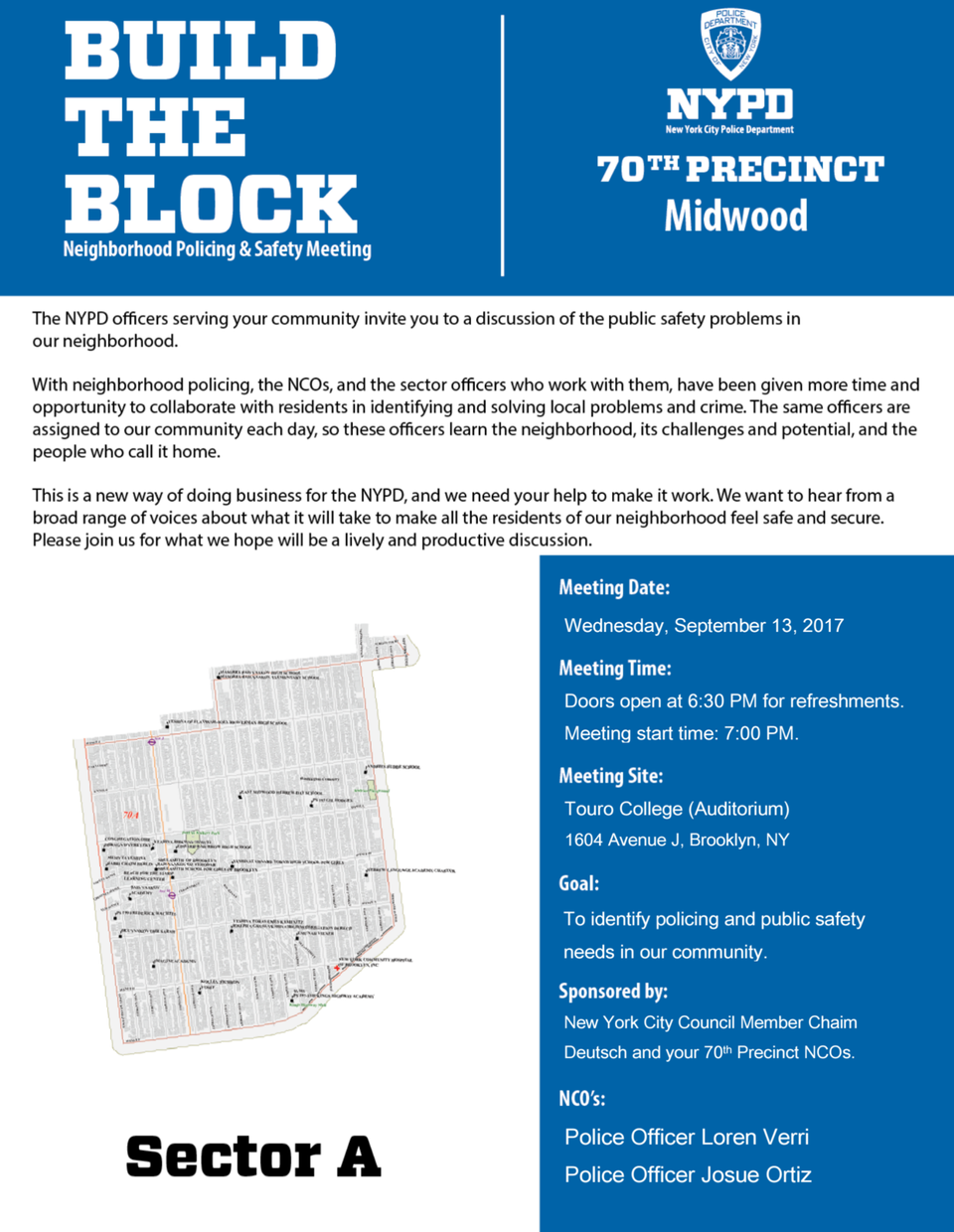 Tonight: Midwood NCO Meeting (70 Precinct Sector A)