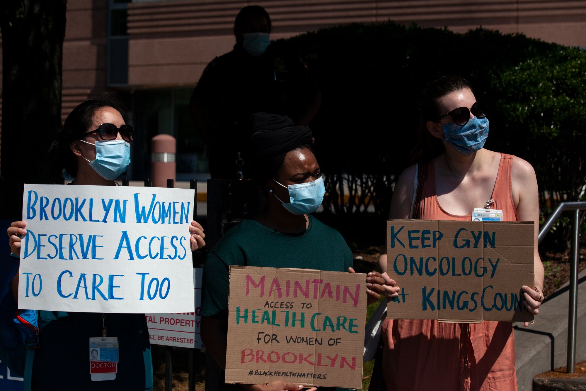 Kings County Hospital staff protested proposed cuts to gynecologic oncology services, June 29, 2020.