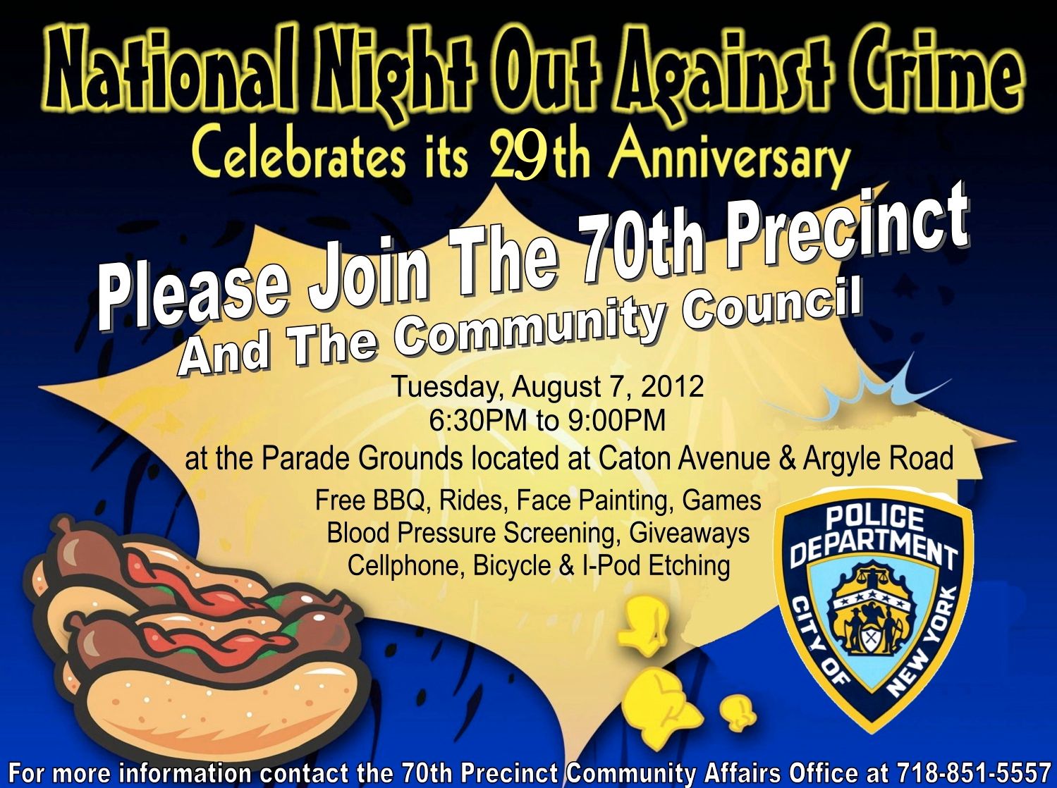 Join the 70th Precinct for the National Night Out Against Crime