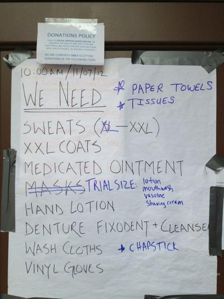 Updated List of Donations Needed at the Armory