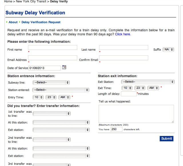 Subway Delay Verification Form