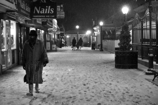 Snow at Newkirk Plaza, 1/25/13