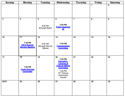 CB14 March Calendar