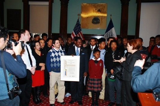 Erasmus Hall Dutchmen with Councilman Eugene, via FB