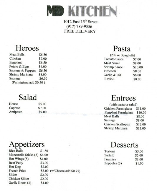 MD Kitchen Menu