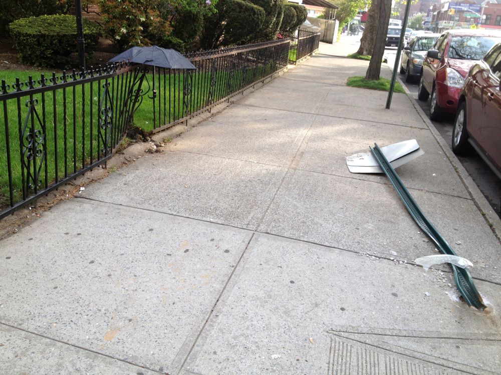 corner crash foster and westminster broken fence sign