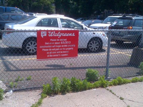 Walgreens Construction Starting Soon: Don’t Park Your Car In The Lot!