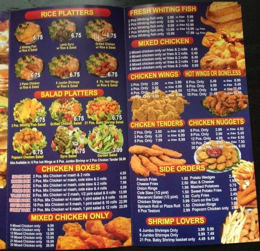 crown fried chicken and coffee shop menu