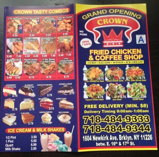 crown fried chicken and coffee shop menu