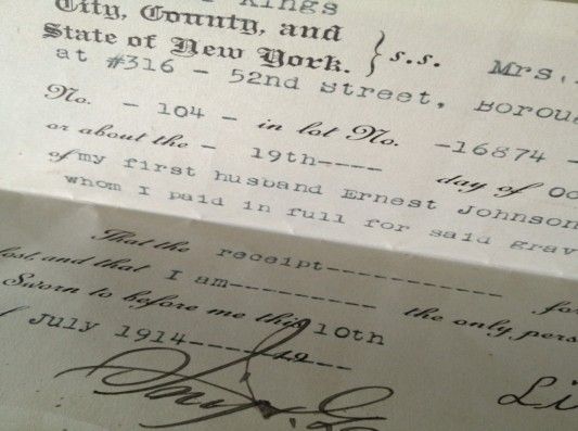 Death Receipt via the archives at Green-Wood Cemetery