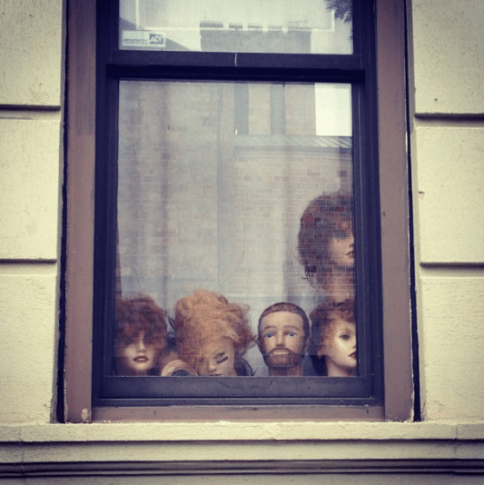 Mannequin Heads in a Window