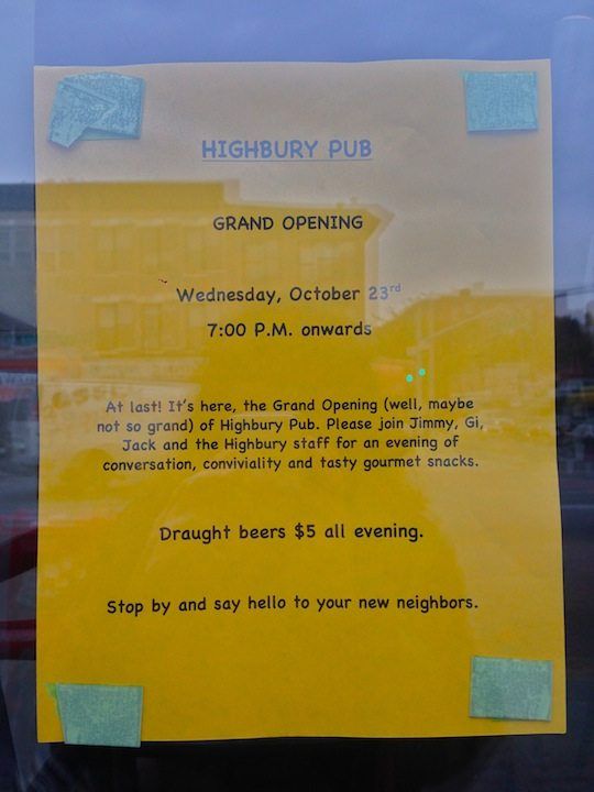 highbury pub grand opening flyer