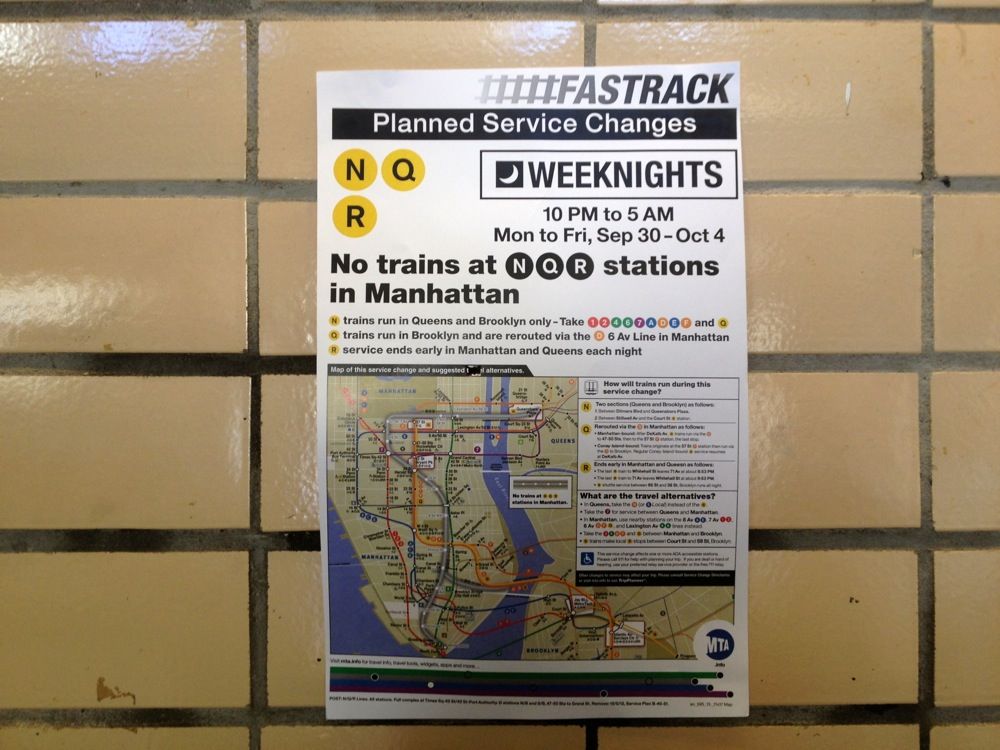 Sign for FasTrack Work on N/Q/R Lines