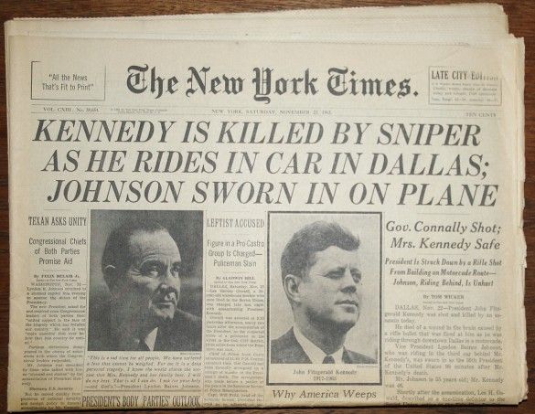 An original edition, from the author's personal collection, of the November 23, 1963 New York Times. Courtesy of Neil Friedman