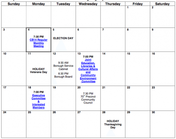 community board 14 november meetings