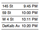 b train fastrack table