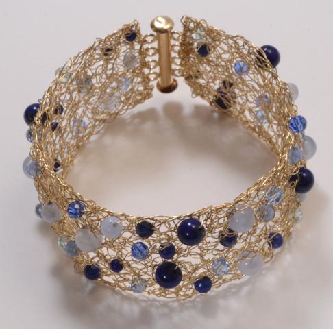 Lapis and Chalcydony Crocheted Bracelet