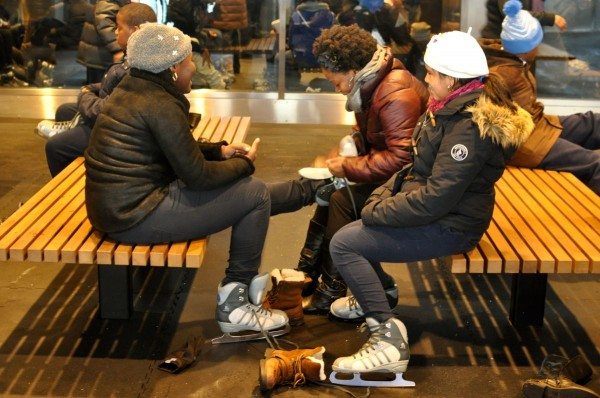 Lakeside ice skaters