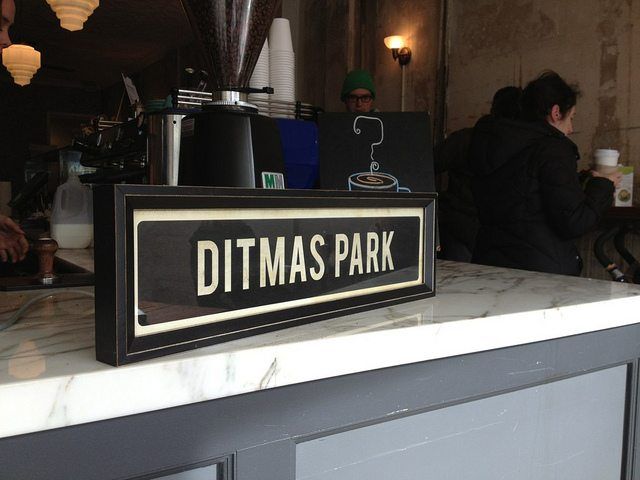 Ditmas Park sign at Cafe Madeline