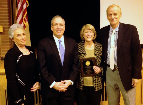 MBCG boardmembers, including new president Judy Baron (left) and outgoing president Ira Zalcman (right) pose with Comptroller-elect Scott Stringer