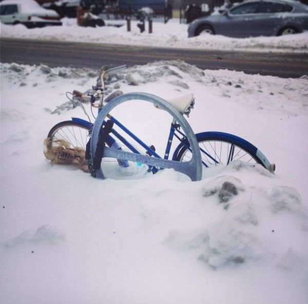 snow covered bike