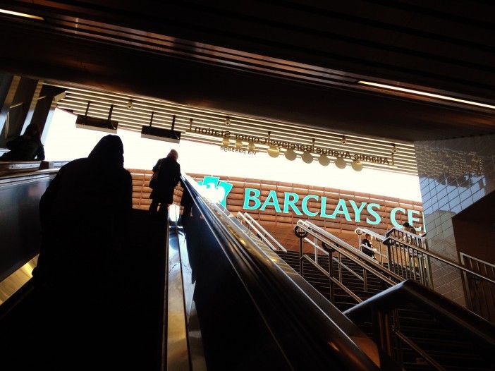 Barclays Center from the subway escalator