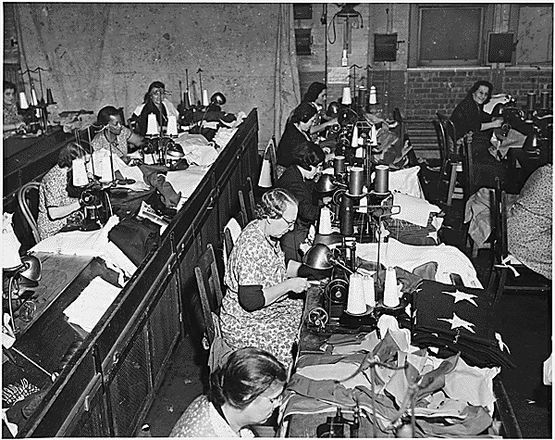 Women making national and signal flags in the Brooklyn Navy Yard for the U.S. Navy during World War II. (Photo courtesy the National Archives.) 