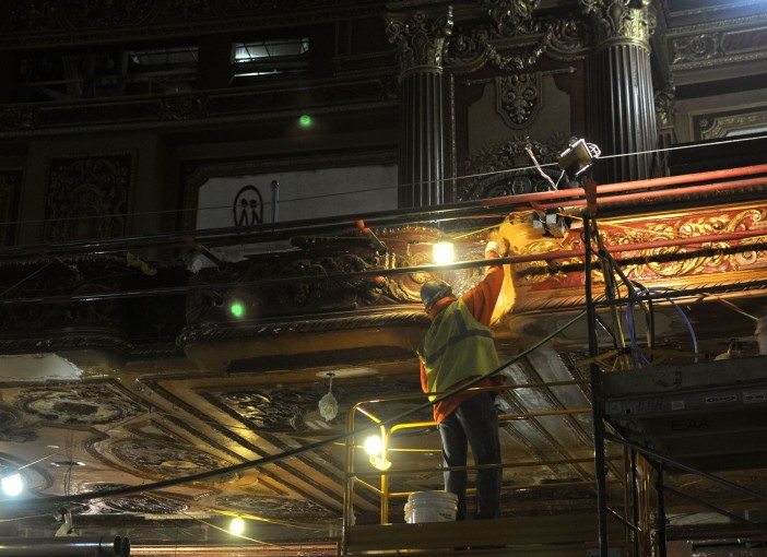 Working on balcony front at Kings Theatre 