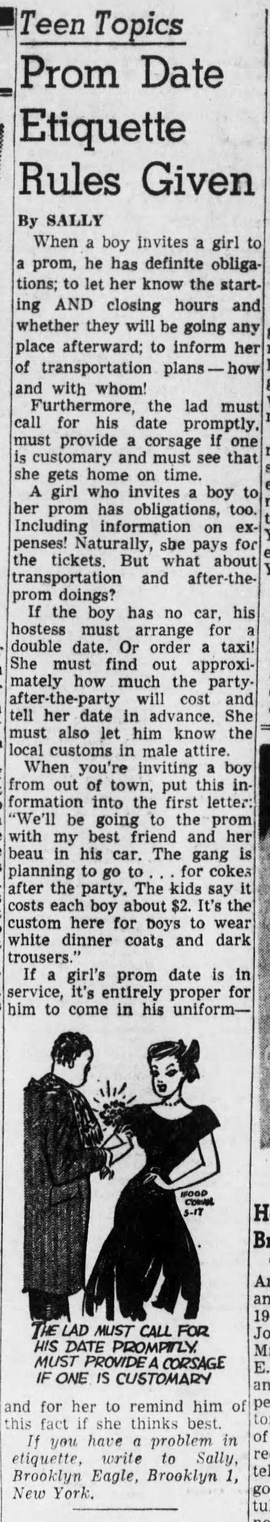 prom etiquette 1954