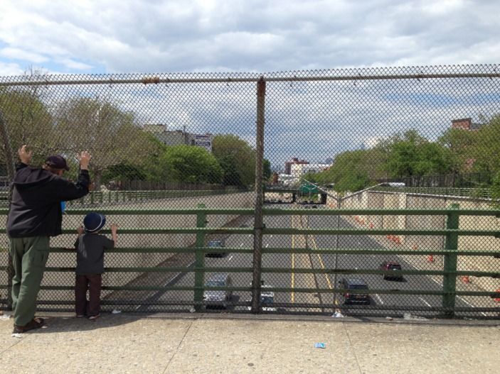 watching the cars on bridge