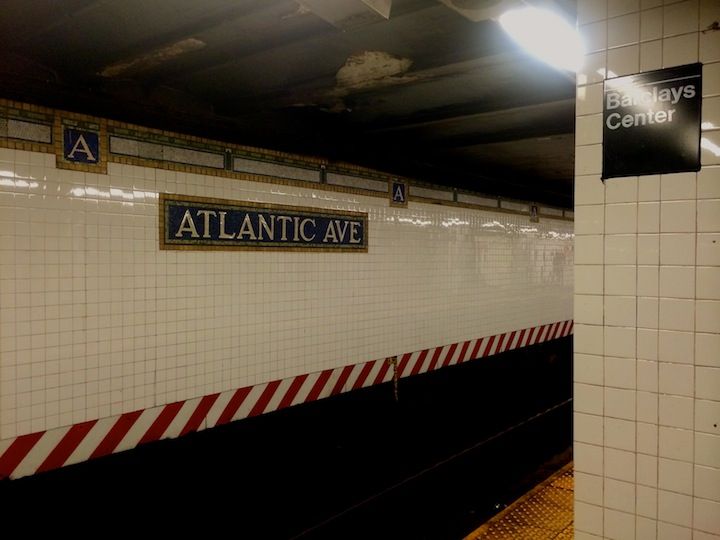 A subway platform. 