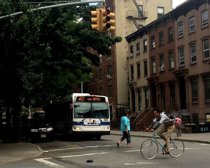 bike bicyclist bus pedestrian traffic