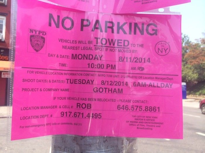 gotham filming no parking sign